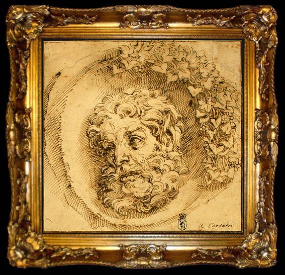 framed  CARRACCI, Agostino Head of a Faun in a Concave (roundel) dsf, ta009-2